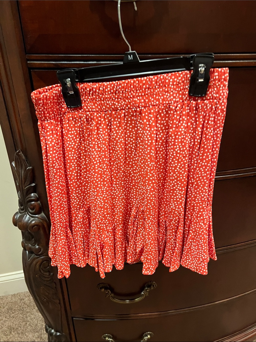 LOFT Red Polka Dot Ruffle Mini Skirt